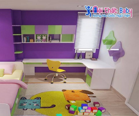 Mẫu bàn học màu tím mộng mơ cho bé 